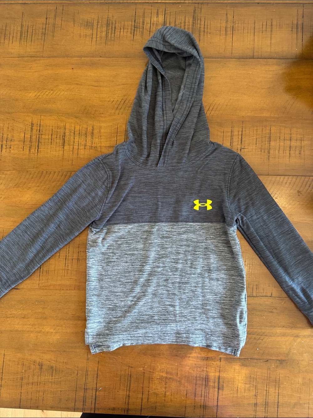 Under Armour Boys Grey Colorblock Hoodie with Neon Yellow Logo